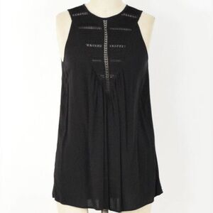 Theory M Carolina Black Sleeveless Flowy Rayon Tunic Tank with Cutout Detail